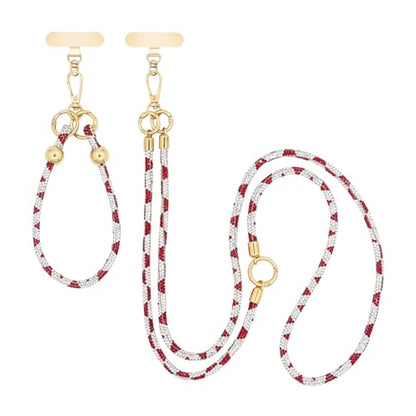 ABJFJE Crystal Phone Lanyard Crossbody & Wrist Strap Phone Strap Crossbody & Wrist Lanyard Anti Theft Phone Strap for Women - color: Red+white