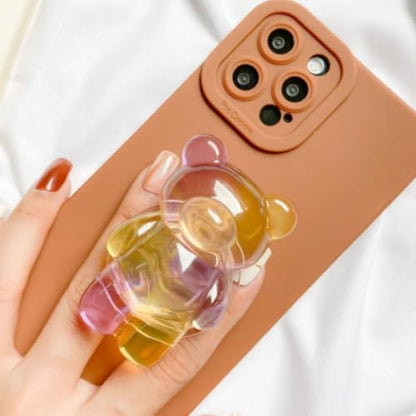 3D Gummy Bear Phone Grip – Cute Dual-Color Expandable & Collapsible Smartphone Grip for Secure One-Handed Use, Cell Phone Accessory (Yellow Purple) - color: Yellow Purple