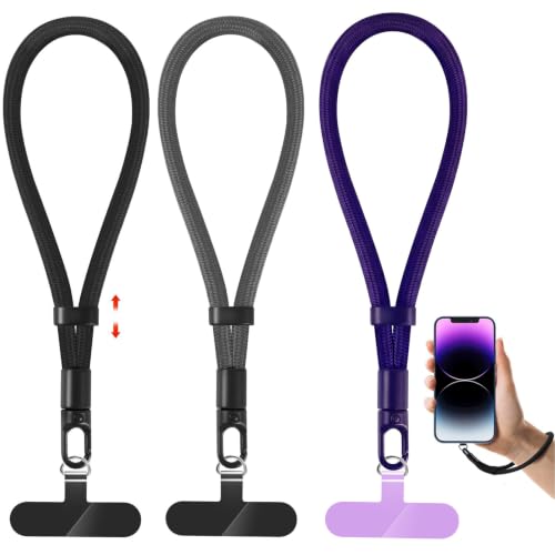 Phone Lanyard, 2 Pack Adjustable Cell Phone Lanyard Strap, Hand Wrist Strap Lanyard with Tether Tabs for Smartphones - color: Black+grey+purple