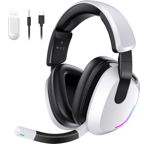 BENGOO 60H Wireless Gaming Headset with RGB Lights for PS5 PS4 PC - color: White