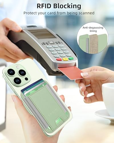 HiWe for MagSafe Wallet, 7 Cards Holder for Phone Case, RFID Blocking - color: Matcha Green Wallet - Grey Band