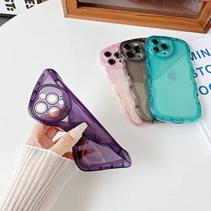 Qokey for iPhone 13 Pro Max Case(2021 6.7"), Clear Cute Love-Heart Camera Design, Curvy Wavy Handgrip Transparent Full-Body Protection Soft TPU Shockproof Phone Cover for Women Girls, Pink - size: for iPhone 13 Pro Max