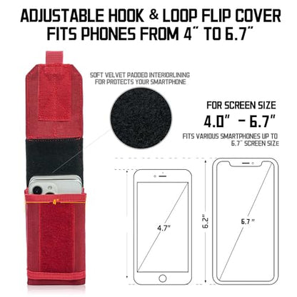 Molle Dual Cell Phone Pouch, Heavy Duty Waterproof Samll Tactical Dual Cell Phone Holder with US Flag Patch for 4.7"-6.7" (Dual RED) - color: DUAL RED