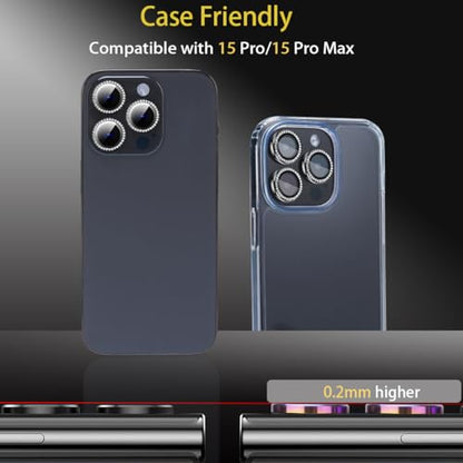 Camera Lens Protector for iPhone 15 Pro/15 Pro Max, Diamond Black - color: Diamond Black