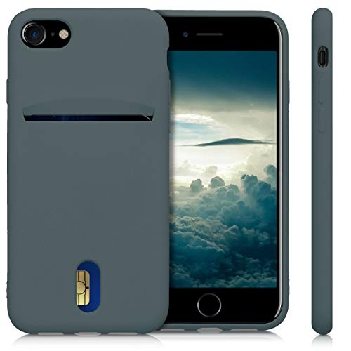 kwmobile Case Compatible with Apple iPhone SE (2022) / iPhone SE (2020) / iPhone 8 / iPhone 7 - Soft TPU Phone Cover with Card Holder and Silicone Finish - Olive Green - color: olive green