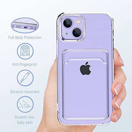 MZELQ Compatible with iPhone 14 Case Card Holder -Clear | Wallet Cover,Camera Protection + Screen Protector Soft Card Slot Phone Case - color: Clear, size: iPhone 14