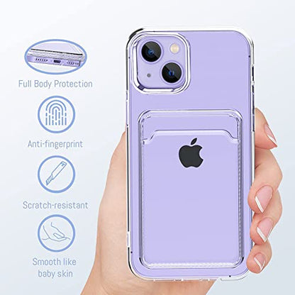 MZELQ Compatible with iPhone 14 Case Card Holder -Clear | Wallet Cover,Camera Protection + Screen Protector Soft Card Slot Phone Case - color: Clear, size: iPhone 14