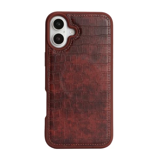 Ｈａｖａｙａ Leather Wallet Case for iPhone 16 - Espresso Brown | Crocodile-textured leather, detachable wallet, 5-card slots & kickstand, MagSafe 15W fast charge, raised bezels - color: Espresso Brown