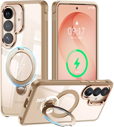 [360° Rotatable Invisible Magnetic Stand & Fit for MagSafe Designed for Samsung Galaxy S26 Case with Kickstand [Mil-Grade Shockproof] Clear Hard Back Cover for Galaxy S26, Desert Gold - color: Desert Gold, size: For Galaxy S26