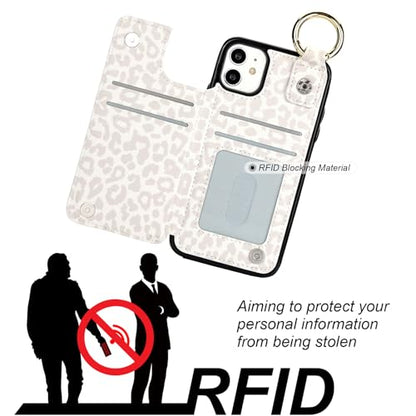 HAOPINSH for iPhone 11 Wallet Case with Card Holder, White Leopard Cheetah Print Back Flip Folio PU Leather Kickstand Card Slots Case, Finger Grip Ring Double Magnetic Clasp Shockproof 6.1" - color: White Leopard Grip Ring