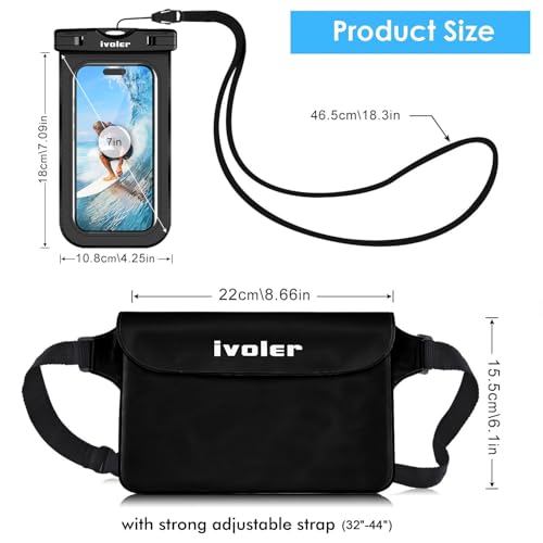 ivoler 2-Pack Waterproof Fanny Pack & Phone Pouch, Dry Bag for Passport, Phone & Wallet, Floating Waterproof Phone Case for Beach, Swimming, Kayaking, Boating, Cruise Essentials & Travel, Black - color: Black