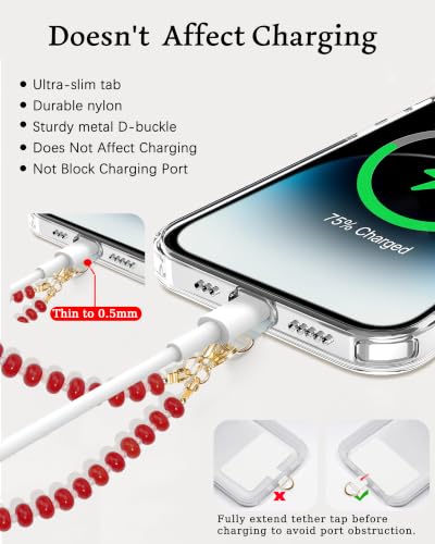 Marble Beaded Phone Wrist Strap for Women, Detachable Design - color: Orange Red