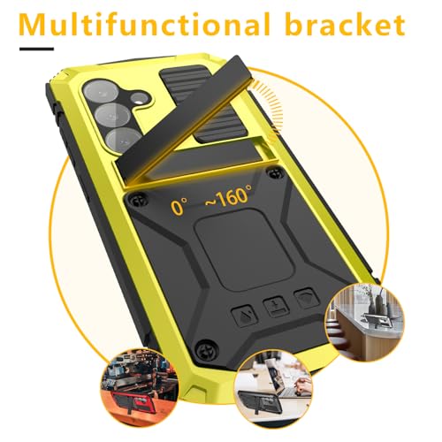 Simicoo for Samsung Galaxy S25 FE Metal Military Heavy Duty Case, Metallic Bumper Shockproof Dustproof Rugged Tough with Stand Screen Protector Camera Control Full Body Drop Protective Cover Yellow - color: Yellow