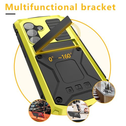 Simicoo for Samsung Galaxy S25 FE Metal Military Heavy Duty Case, Metallic Bumper Shockproof Dustproof Rugged Tough with Stand Screen Protector Camera Control Full Body Drop Protective Cover Yellow - color: Yellow