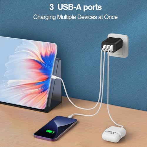 3 USB A Ports Charger Block,YTFCYIKBG Cell Phone wall Chargers,USB Cube - color: black