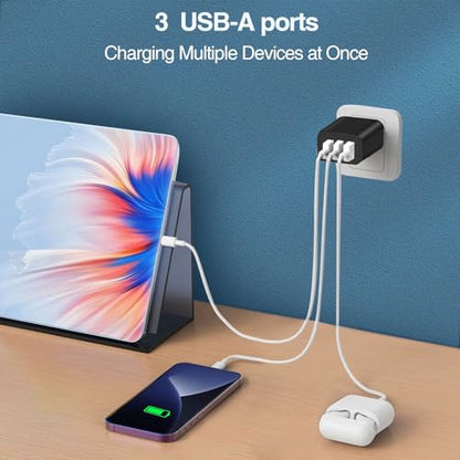 3 USB A Ports Charger Block,YTFCYIKBG Cell Phone wall Chargers,USB Cube - color: black