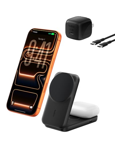 Belkin Qi2.2 25W Wireless 2 in 1 Foldable Fast Charging Station + USB C - color: Black