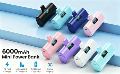 [2-Pack]Portable Charger for iPhone 16/15 Series,6000mAh PD USB C Power Bank Built-in USB-C Connector,Battery Pack Compatible with iPhone 16/16 Plus/16 Pro/16 Pro Max/15 Series,Android (Black+Blue) - color: Black+Blue