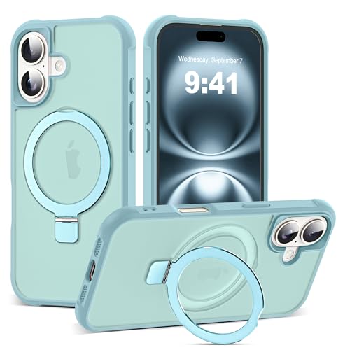 SKYLMW Compatible with iPhone 16 Case with Stand,Blue | iPhone 16 Phone Case 6.1",Magnetic Ring Stand,Compatible with MagSafe,Military-Grade Protection,Great Grip Feeling - color: Blue, size: Iphone 16