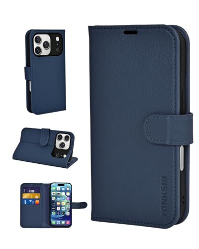 for iPhone 17 Pro Max Wallet Case, Flip Folio Phone Cover with Card Holder, RFID Blocking, Shockproof Protective Case with Kickstand, Magnetic Closure, PU Leather & TPU, Blue - color: Blue
