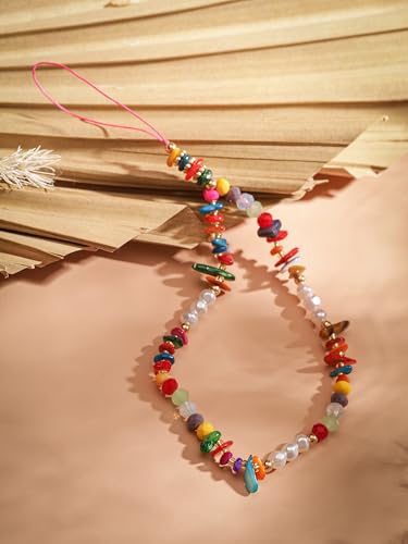 MINACHI Boho Beaded Wrist Strap Lanyard, Handmade Phone Keychain with Faux Pearls & Colorful Irregular Beads - color: Keychain Key.002