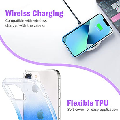 JJGoo Compatible with iPhone 13 Case, Glitter Soft TPU Shockproof Protective Bumper Cover, Sparkle Bling Sparkly Cute Slim Women Girls Phone Case for iPhone 13, 6.1inch, Gradient Glitter Blue - color: Gradient Blue