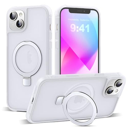 SKYLMW Compatible with iPhone 13/14 Case with Stand,Translucent | iPhone 13 Case iPhone 14 Case 6.1",Magnetic Ring Stand,Compatible with MagSafe,Military-Grade Protection,Great Grip Feeling - color: Translucent, size: Iphone 13 & Iphone 14
