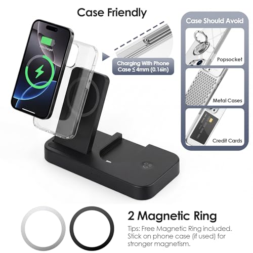 4 in 1 Charging Stand for Oura Ring Gen 3 Charger (Oura Ring Charger NOT Included), Fast Charger for iPhone, Apple Watch, AirPods, Magnetic Charger for Samsung Galaxy