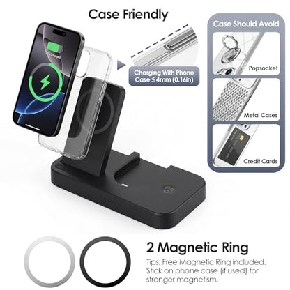4 in 1 Charging Station for Oura Ring Gen 3 Charger (Oura Ring Charger NOT Included), 15W Fast Magnetic Charger for iPhone, Apple Watch, AirPods, Wireless Charger for Samsung Galaxy