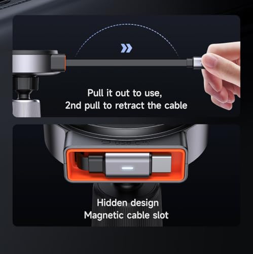 mcdodo 15W MagSafe Car Mount Charger [Built-in Type-C Retractable Cable] Magnetic Wireless Car Charger for Air Vent, Fits iPhone 16 15 Pro ProMax Plus, Galaxy and More