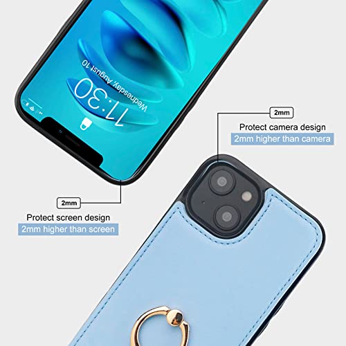 Folosu Compatible with iPhone 14 Plus Case Wallet with Card Holder, 360°Rotation Finger Ring Holder Kickstand, RFID Blocking Leather Protective Double Buttons Shockproof Cover 6.7 Inch Blue - color: Blue, size: iPhone 14 Plus