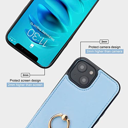 Folosu Compatible with iPhone 14 Plus Case Wallet with Card Holder, 360°Rotation Finger Ring Holder Kickstand, RFID Blocking Leather Protective Double Buttons Shockproof Cover 6.7 Inch Blue - color: Blue, size: iPhone 14 Plus