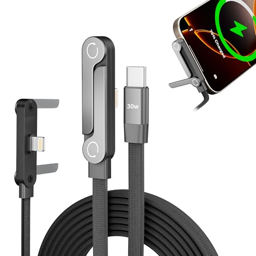 USB C to Lightning Cable with Built-in Phone Stand, MFi Certified 30W PD Fast Sideways iPhone Charger, 90 Degree Type C to Lightning Cable, 2 in 1 Invisible Holder Charger Cable for iPhone 14-5, iPad
