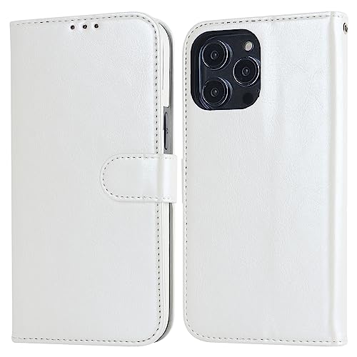 Bocasal Detachable Wallet Case Card Holder for iPhone 14 Pro Max White | RFID Blocking Kickstand Card Slots Holder PU Leather Magnetic Shockproof Wrist Strap Removable Flip Protective Cover 6.7 inch - color: White