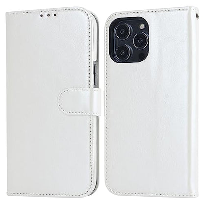 Bocasal Detachable Wallet Case Card Holder for iPhone 14 Pro Max White | RFID Blocking Kickstand Card Slots Holder PU Leather Magnetic Shockproof Wrist Strap Removable Flip Protective Cover 6.7 inch - color: White