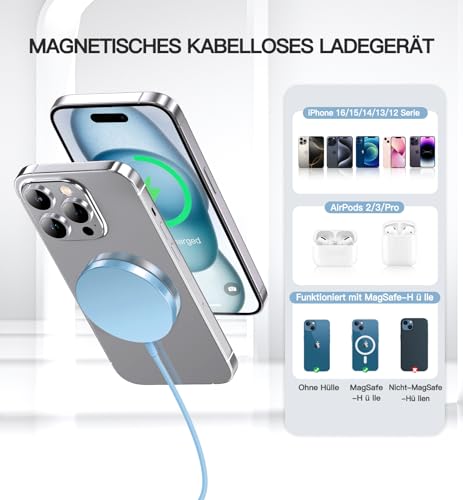 OANDYS Magnetic Wireless Charger 15W Fast Mag Safe Charger for 16/15/14/13/12 Series 2 Pack 5ft Cable Wireless Charging Pad for AirPods 3/2/Pro 2/Pro Mag-Safe Original Replacement - color: Blue