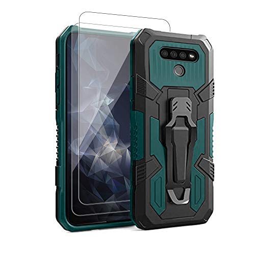 for LG K51 Phone Case,with Tempered Glass Screen Protector [2Pack] Heavy-Duty Military Grade 15ft. Drop Tested Protective Case for LG K51 -Green - color: GREEN