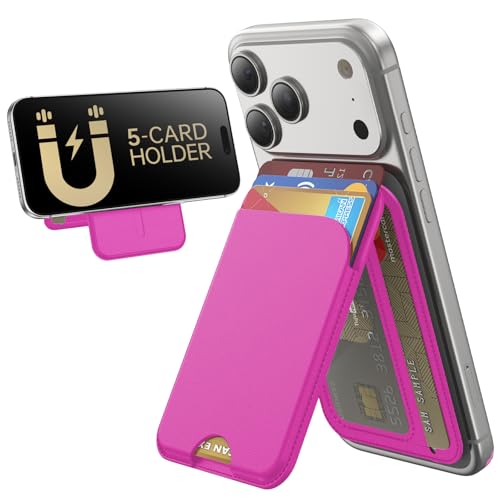 TWZKG for MagSafe Wallet, 5 Cards Holder with Stand, Magnetic Phone Wallet Stand for iPhone 17/16/15/14/13/12 Pro Max Air Plus Series, RFID Blocking Vegan Leather,Hot Pink - color: Hot Pink