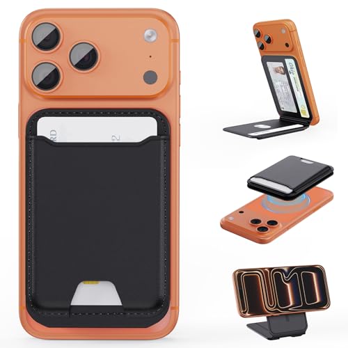 TopMade for MagSafe Wallet with Adjustable Stand, Magnetic Phone Card Holder for iPhone 17/16/15/14/13/12 Series, RFID Blocking Premium Leather, ID Window, Holds 5 Cards, Black - color: Black
