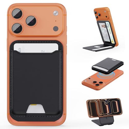 TopMade for MagSafe Wallet with Adjustable Stand, Magnetic Phone Card Holder for iPhone 17/16/15/14/13/12 Series, RFID Blocking Premium Leather, ID Window, Holds 5 Cards, Black - color: Black