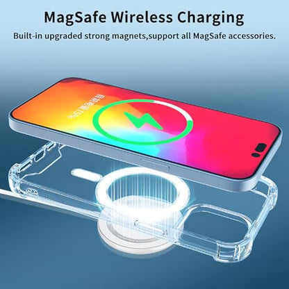 Compatible with/Replacement for Pack of 2 Case I Phone 14/15 Plus Case Clear MagSafe + Clear, 2.5mm Shockproof Military Grade Drop Protection, Hard Transparent Anti Yellowing Back - color: Clear MagSafe + Clear, size: IPHONE 14/15 PLUS
