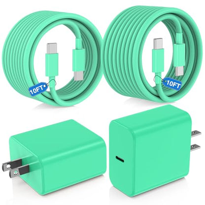 45W USB C Fast Charger for iPhone 17/ Air/16/15 Pro Max - color: Green, size: 2Pack-10FT-iPhone15-17