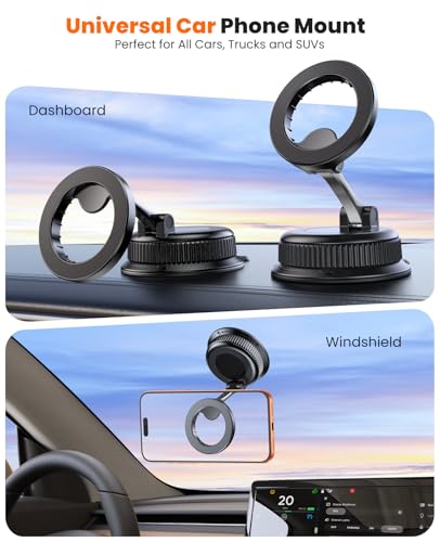 Magnetic Car Phone Holder for Dashboard, MagSafe Car Mount, Nano Gel Suction Car Phone Mount, Foldable Automotive Dashboard Phone Holder, 360° Rotatable for iPhone 18 17 16 15 14 13 12 Series - color: Black