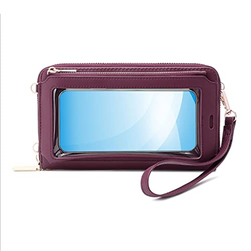 Lady Crossbody Shoulder Bag Mobile Phone Purse Transparent Window Touch Screen Wallet Waterproof Anti-scratch - color: Black