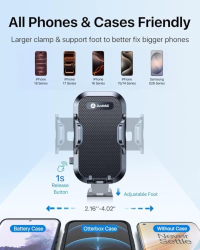 andobil Upgraded 15" Cup Holder Phone Holder, 【Solidest & Adjustable】 Military-Grade Long Gooseneck Cup Phone Holders for Your Car Truck, Car Phone Holder for iPhone 17 Pro Max 16 15 14/Samsung/Pixel - color: Gooseneck-Black