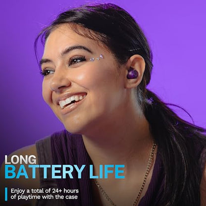 JLab Go Pop ANC True Wireless Earbuds with Dual Connect, Transparent Purple - color: Transparent Purple