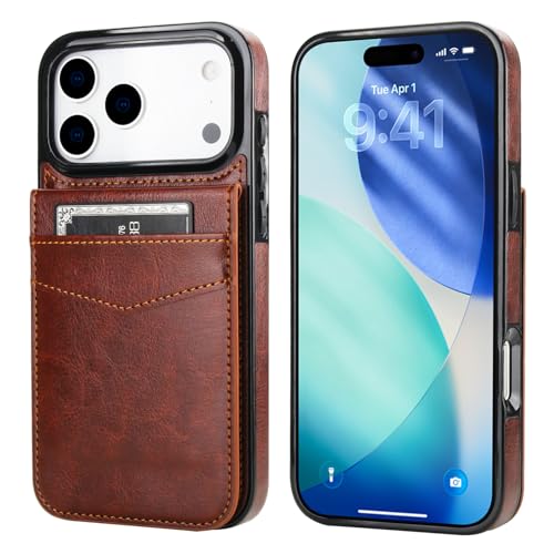 KIHUWEY for iPhone 17 Pro Max Wallet Case Card Holder Kickstand, Brown | Credit Card Slots, PU Leather, Magnetic Clasp, Flip Heavy Duty Protection Cover for Men - color: Brown