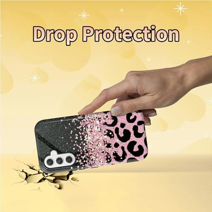 Pink Glitter Leopard Phone Case for Samsung Galaxy S25, Dual Layer Shockproof Rugged Cover with Soft TPU + Hard PC, Anti-Scratch Slim Fit Wireless Charging Compatible - color: Pink Glitter Leopard, size: 6.2" Galaxy S25