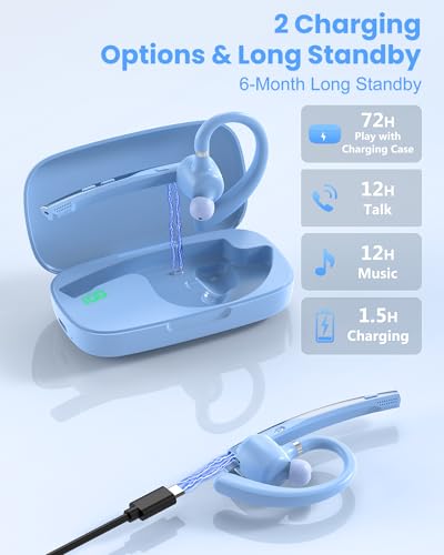 Bluetooth Headset,72H Work Single-Ear Wireless Earpiece for Cell Phone Call - color: Light blue