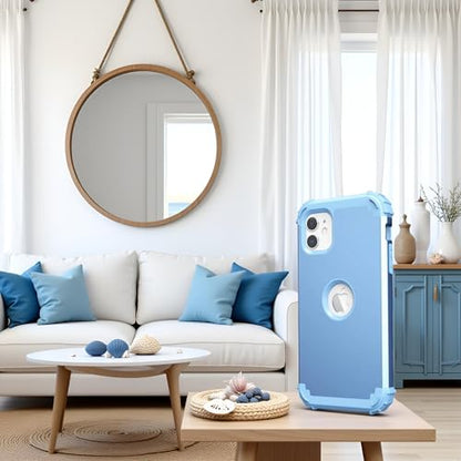 IDweel for iPhone 11 Case with Screen Protector(Tempered Glass), Hybrid 3 in 1 Shockproof Slim Fit Heavy Duty Protection Hard PC Cover Soft Silicone Bumper Full Body Case,Peace Blue/Peace Blue - color: Peace Blue/Peace Blue